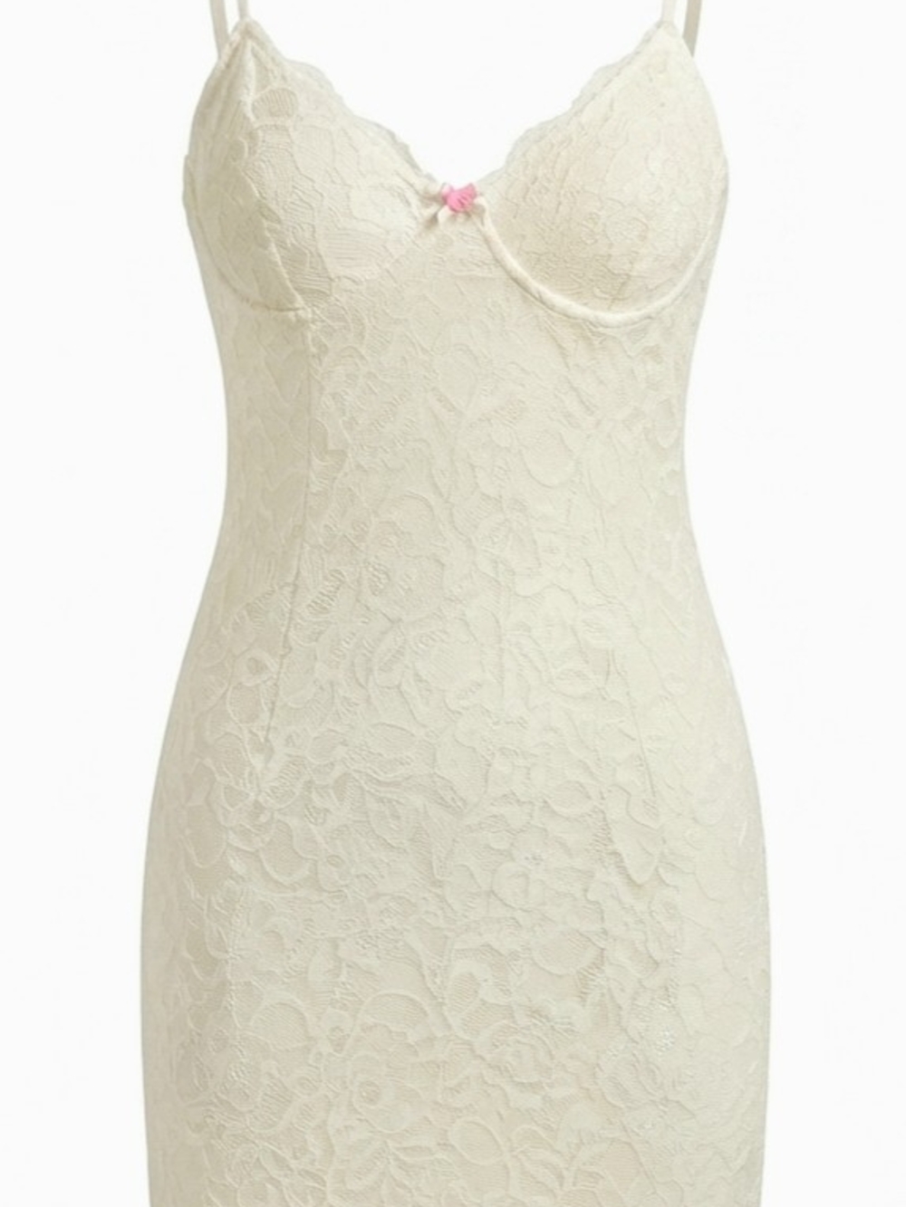 Forever 21 Ivory Lace Chemise with Pink Bow Accent